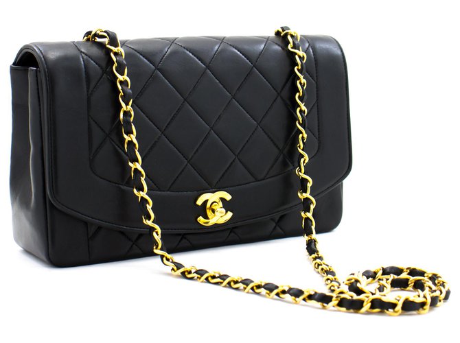 CHANEL Diana Flap Chain Shoulder Bag Black Quilted Lambskin Purse Leather  ref.256804