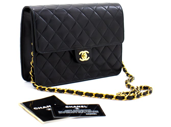 CHANEL Small Chain Shoulder Bag Clutch Black Quilted Flap Lambskin