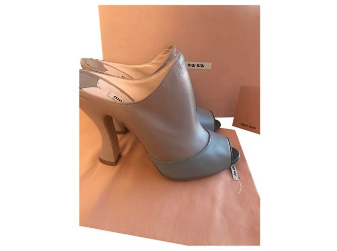 Miu Miu Leather Mules Blue Grey Lavender 39