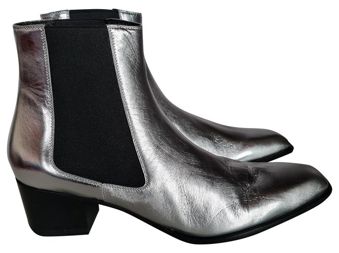 Tom Ford LEATHER TF ANKLE BOOT Argento Agnello Pelle  ref.256826