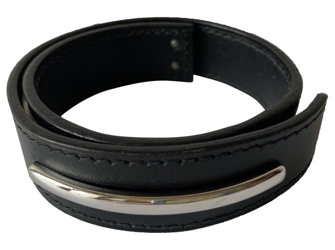 Hermès Bracelets Black Silvery Leather Metal  ref.256852