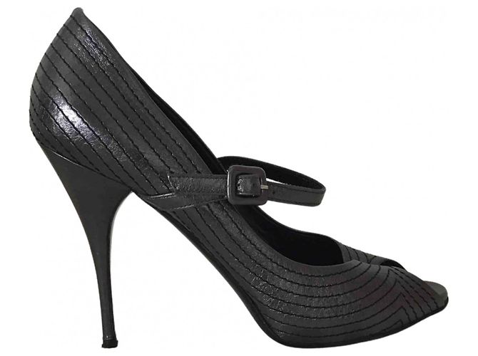 Valentino Mary Jane Peep Toe Stilettos Leder Grau 40