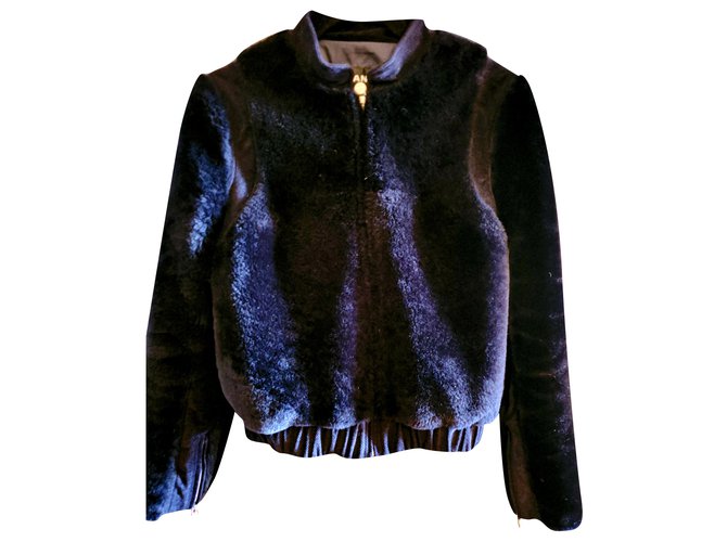 Chanel Dark Blue Shearling Bomber Jacket Pre fall 2016 Fur  ref.256877