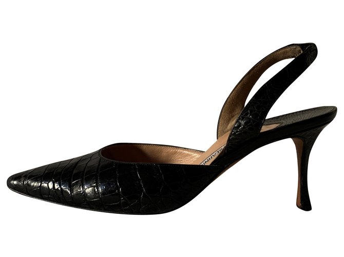Manolo Blahnik Black leather slingback sandals  ref.256944