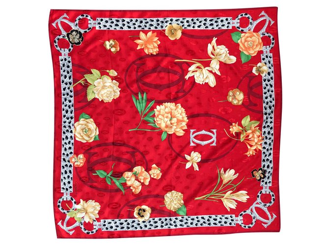 Cartier scarf 90 x 90 cm Red Silk  ref.257014