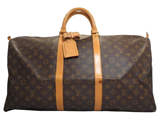 Louis Vuitton Brown Monogram Keepall 50 Leather Cloth  ref.257170