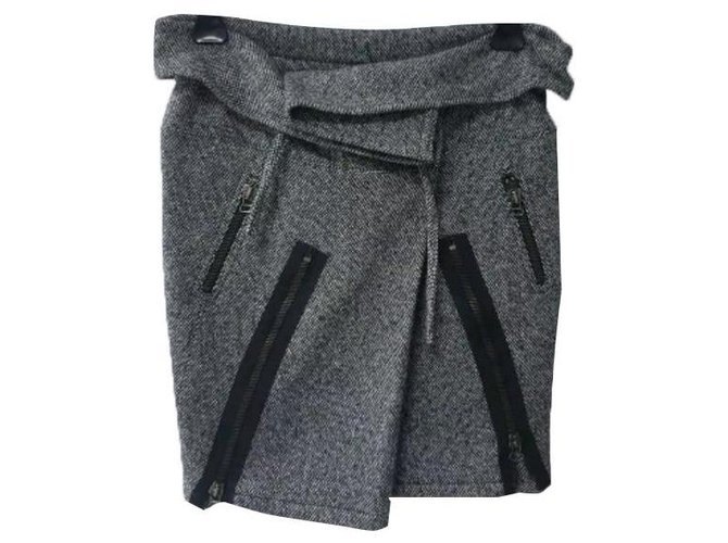 Balmain Mini jupe zippée en laine taille 36 Polyamide Gris  ref.257280