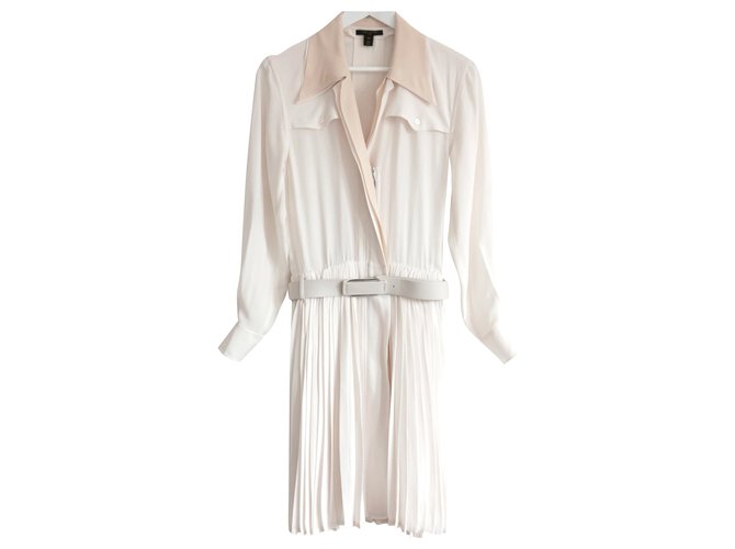 Louis Vuitton AW17 Silk Zip Front Pleated Dress Cream  ref.257330