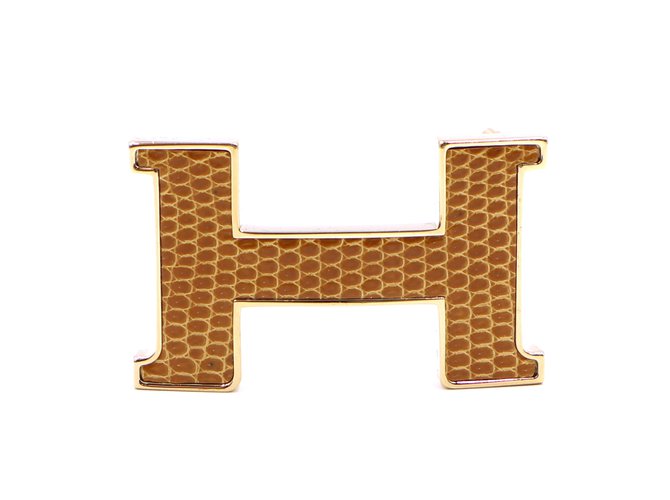 Hermès Hermes Gold 24fivela de incrustação de pele de lagarto mm H Dourado Metal  ref.257346