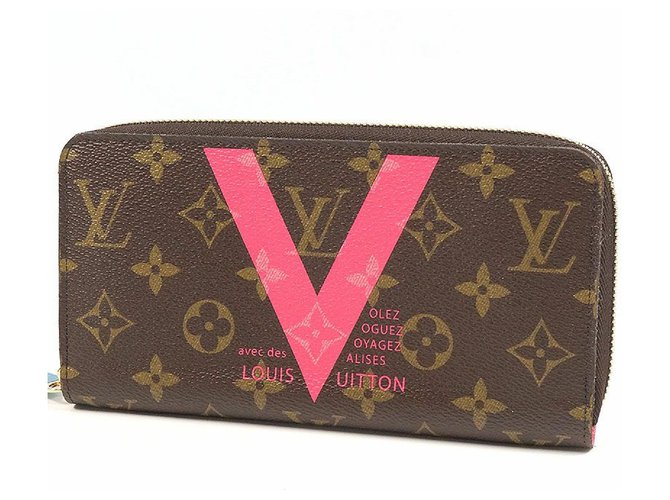 Louis Vuitton Zippy Wallet V-Motiv Unisex Long Wallet M.60936 Rosa Pink Leinwand  ref.257365