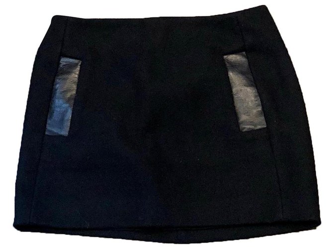 Maje black  mini-skirt Leather Wool  ref.257371