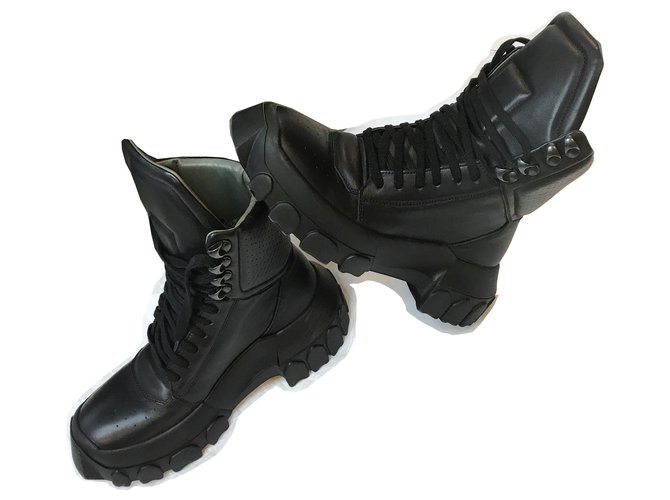 Rick Owens Tractor dunk lace-up ankle boots Black Leather  ref.257385