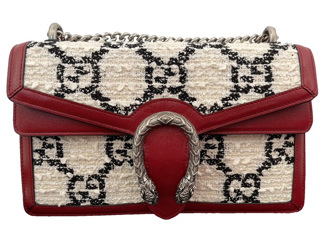 Gucci small Dionysus in cream tweed and red leather  ref.257406