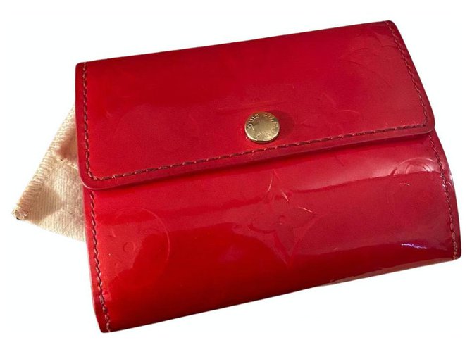 Mandara Louis Vuitton Vermilion Red Coin Geldbörse aus Lackleder Rot Lammfell  ref.257418