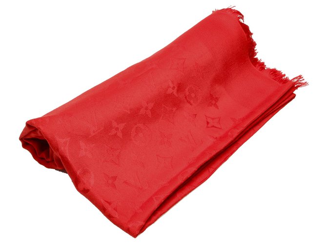 Chal Louis Vuitton Red Monogram Shine Roja Burdeos Seda Lana Paño  ref.257445