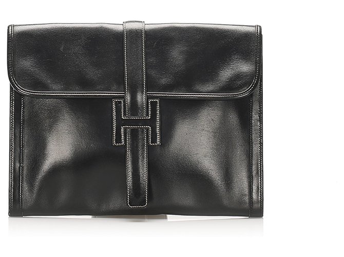 Hermès Hermes Black Jige GM Leather Clutch Bag Pony-style calfskin  ref.257455
