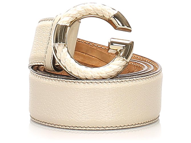 Gucci White Leather Belt Metal Pony-style calfskin  ref.257468
