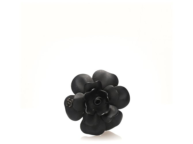 Chanel Black Camellia Ring Metal Plastic  ref.257512