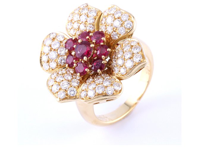 Picchiotti 18Anello fiore rubino in oro K con diamanti Giallo Oro giallo  ref.257628