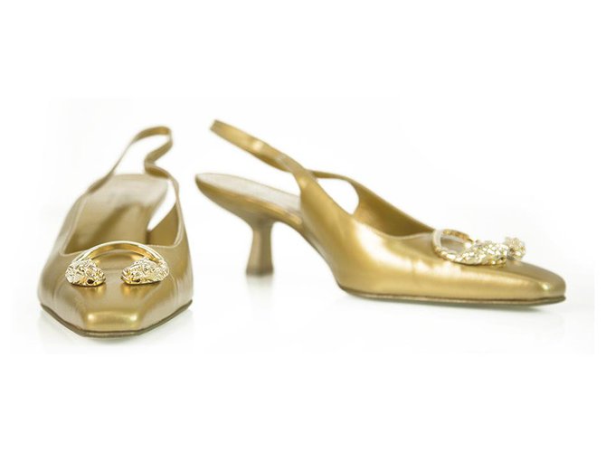 Tom Ford For Gucci Dragon Head Gold Leather Medium Heel Pumps Shoes size 36,5 C Golden  ref.257667