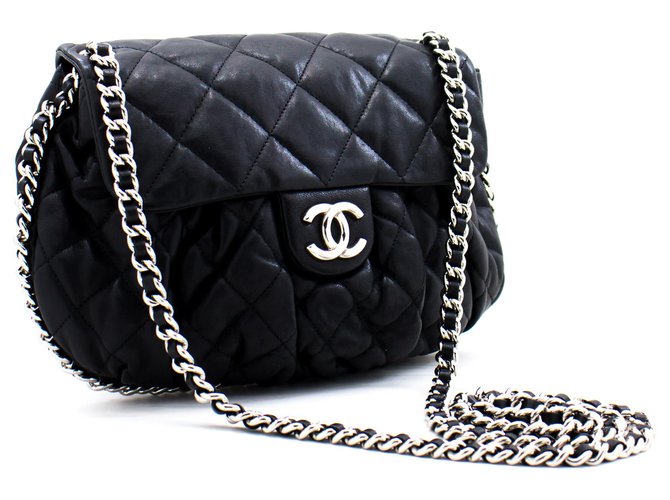 CHANEL Chain Around Shoulder Bag Crossbody Black calf leather Flap  ref.257690