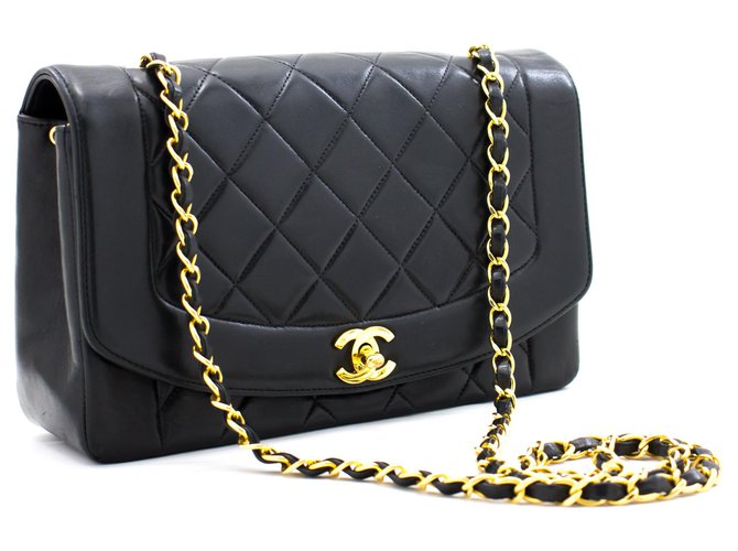 CHANEL Diana Flap Chain Shoulder Bag Crossbody Black Quilted Lamb Leather  ref.257693