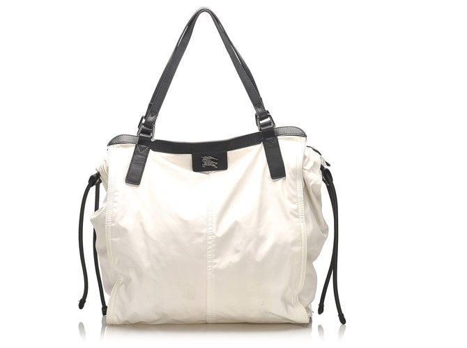 Burberry White Nylon Tote Bag Black Leather Pony-style calfskin Cloth  ref.257863
