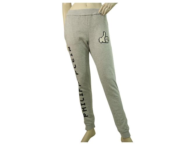Philipp Plein Grau Schwarz Logo Jogginghose Hose Hose Größe S.