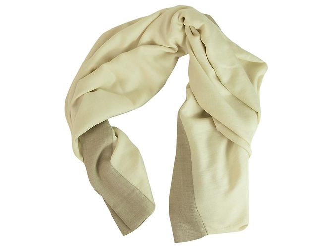 AGNONA Cream & Beige Cashmere & Silk Rectangular Large Scarf Shawl Pasmina