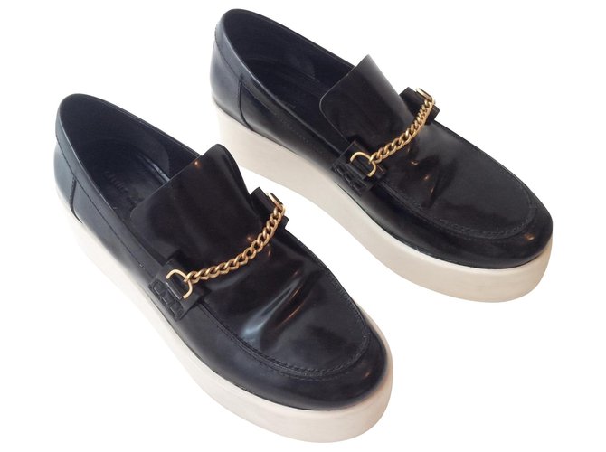 Céline Golden chain loafers. Designed by Phoebe Philo. Made in Italy. Size 38.5 Black Gold hardware Leather  ref.257995