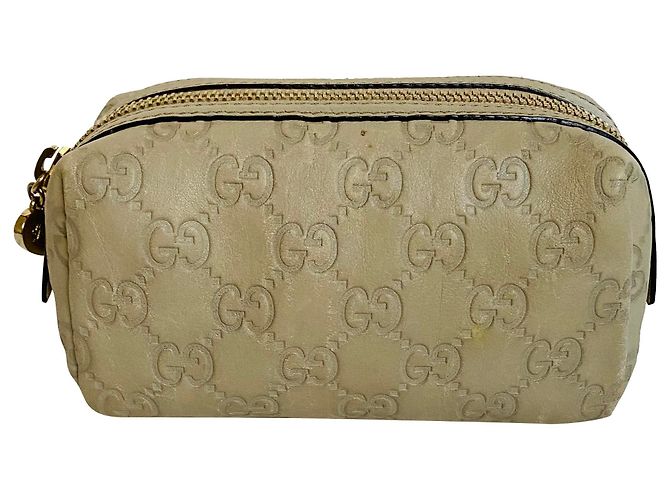 Bolsa de Cosméticos Gucci Vinity Couro Bege Cinza