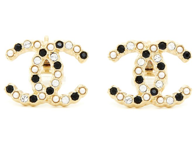 Chanel CC Earrings Black White