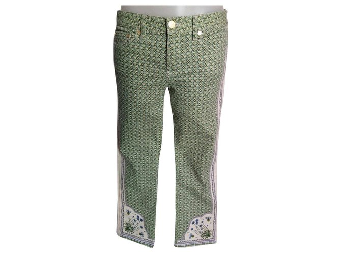 Pantalon à motifs Tory Burch Coton Blanc Vert  ref.258051