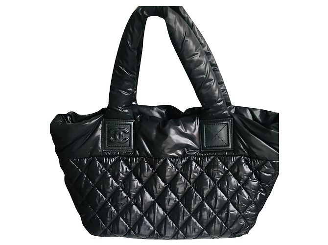 Borsa Chanel Coco Cocoon nera in pelle e nylon Nero Silver hardware