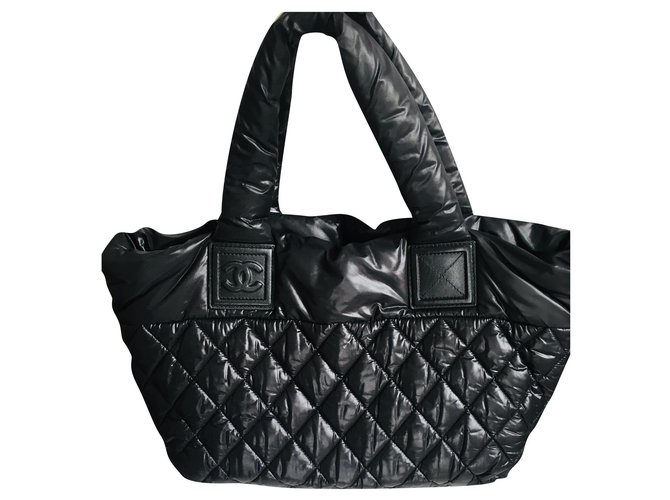 Cocoon Chanel Handbags Black Silver hardware Leather Nylon  ref.258055