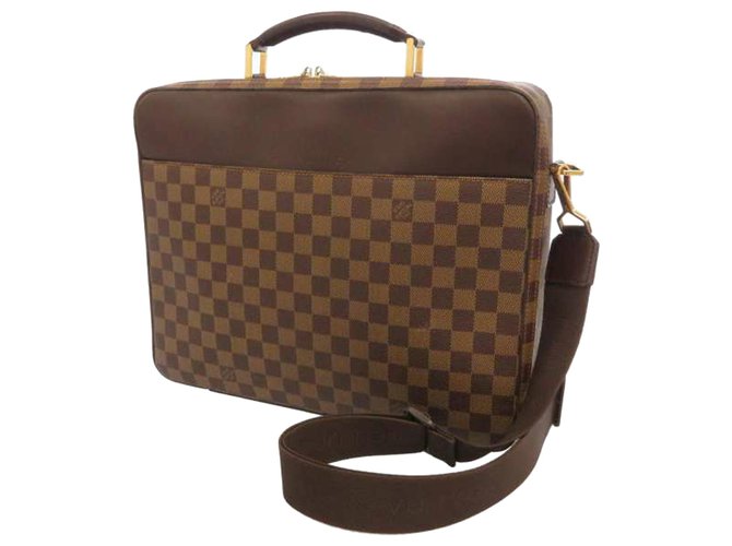 Louis Vuitton Brown Damier Ebene Porte Ordinateur Sabana Leather Cloth  ref.258168 - Joli Closet