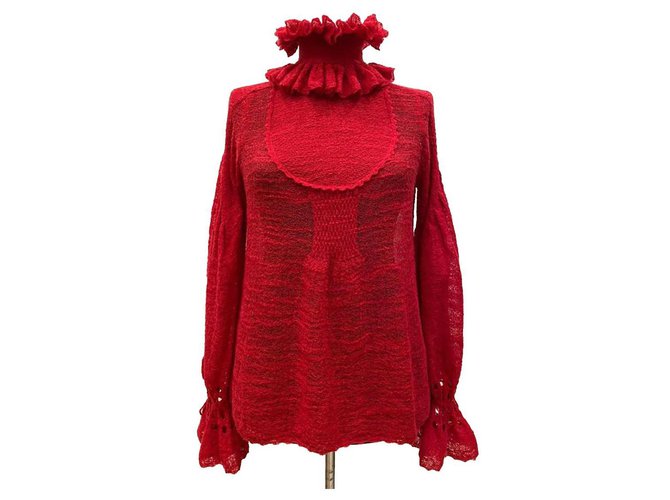 Chanel Salzburg ruffle sweater Red Wool  ref.258228