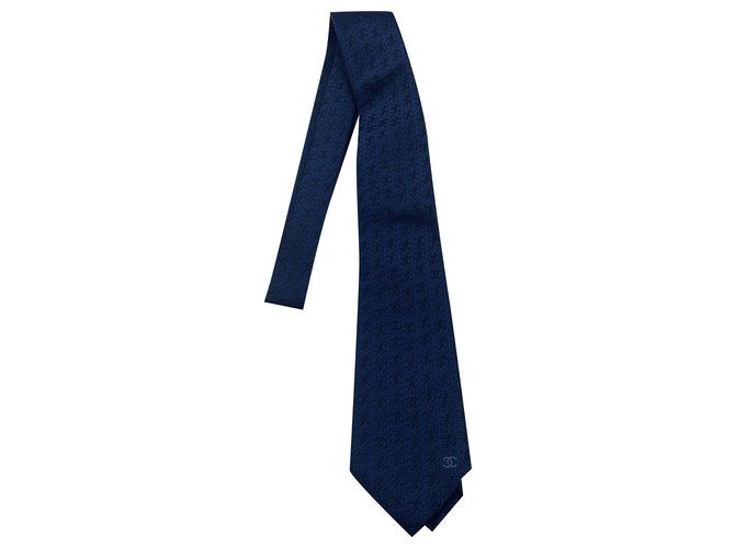 Chanel Corbatas Azul marino Seda  ref.258252