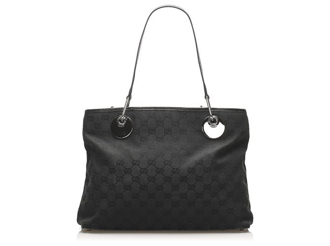 Gucci Black Canvas Hobo Bag Leather Cloth Pony-style calfskin Cloth  ref.576208 - Joli Closet