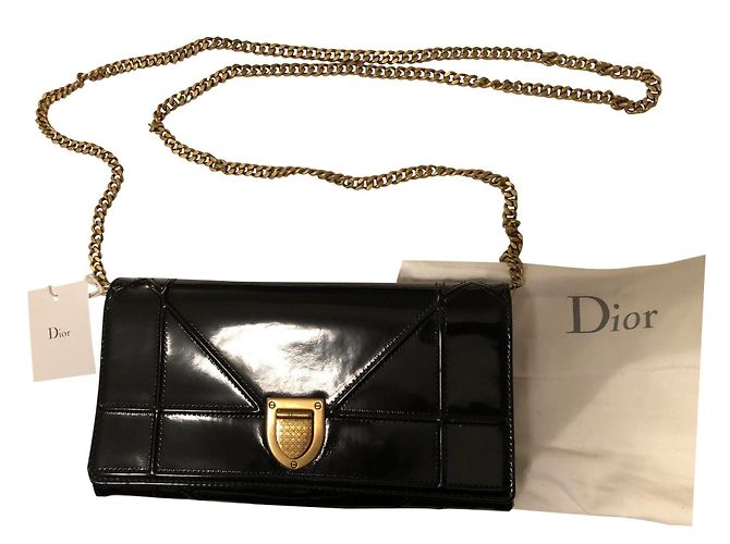 Clutch Dior Diorama in vernice nera Nero