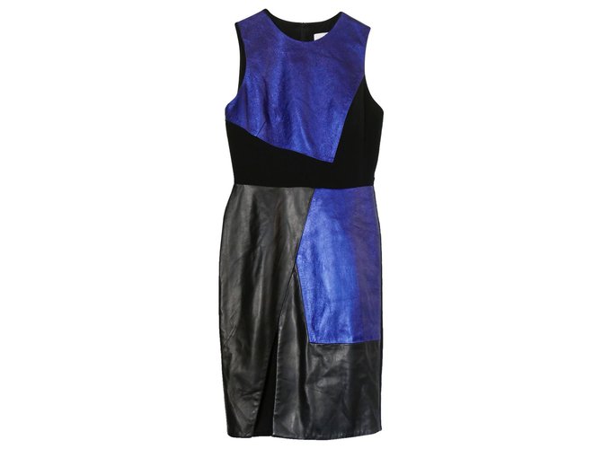 Prabal Gurung Blue Black Leather Dress ref.258435 Joli Closet