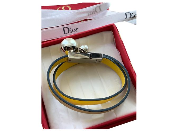 Pulsera Dior de cuero amarilla Amarillo