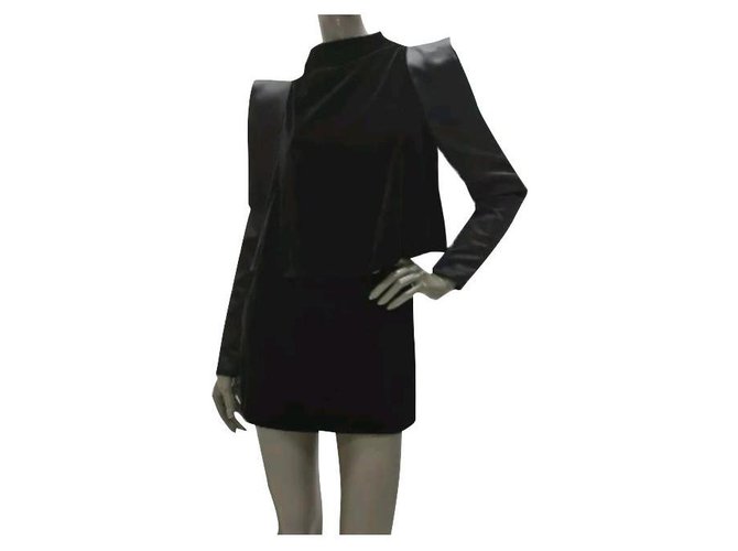 Tom Ford Black Velour Open Sleeves Mini  Dress Sz 40 Leather Cloth  ref.258789
