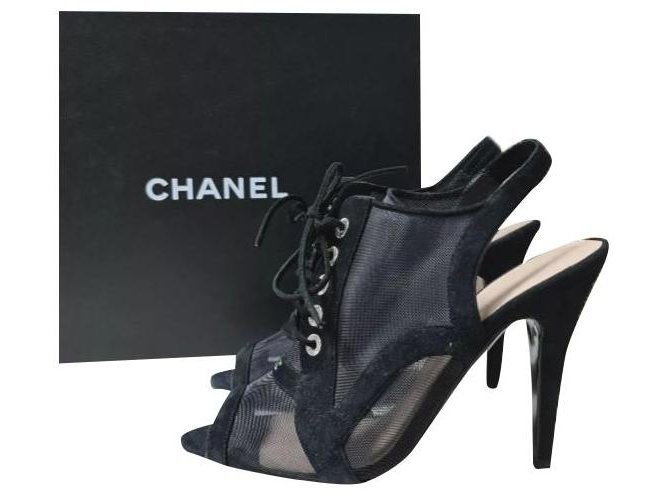 Chanel Black Textile Suede Sandals Size 39 Cloth  ref.258797
