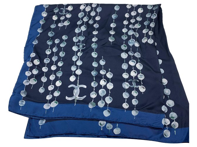 Chanel Silk scarves Navy blue  ref.258840