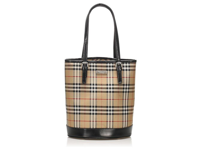 Burberry Brown House Check Canvas Tote Bag Multiple colors Beige Leather Cloth Pony-style calfskin Cloth  ref.258996