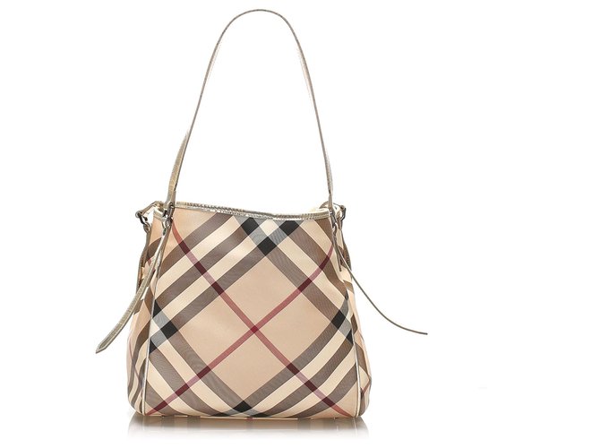 Burberry Brown Supernova Check Canterbury Canvas Tote Bag Multiple colors Beige Leather Cloth Pony-style calfskin Cloth  ref.259023