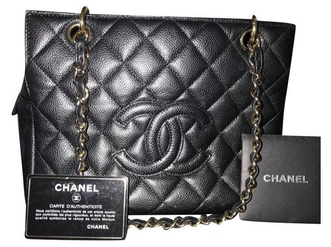 Chanel Bolso de compras pequeño Negro Cuero  ref.259068