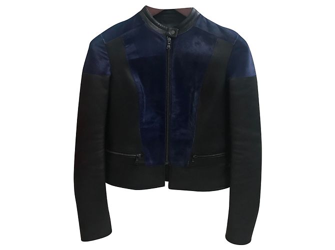 Giacca biker Neil Barrett in pelle nera e blu XS Nero