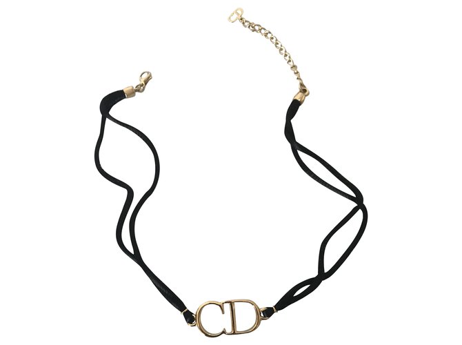 Dior Collares Negro Dorado Metal  ref.259233